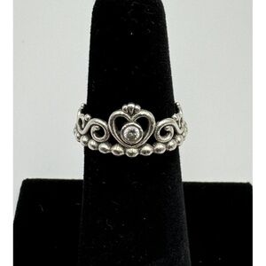 Pandora Sterling Silver CZ My Princess Heart Tiara Crown Ring ALE 925 Sz 5 READ